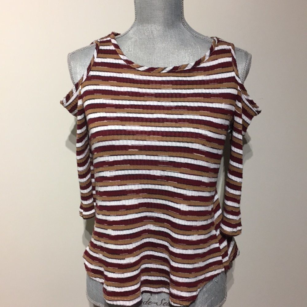 🖤5/$40!! Ripe brand stripe cold shoulder top 3/4 sleeve casual shirt